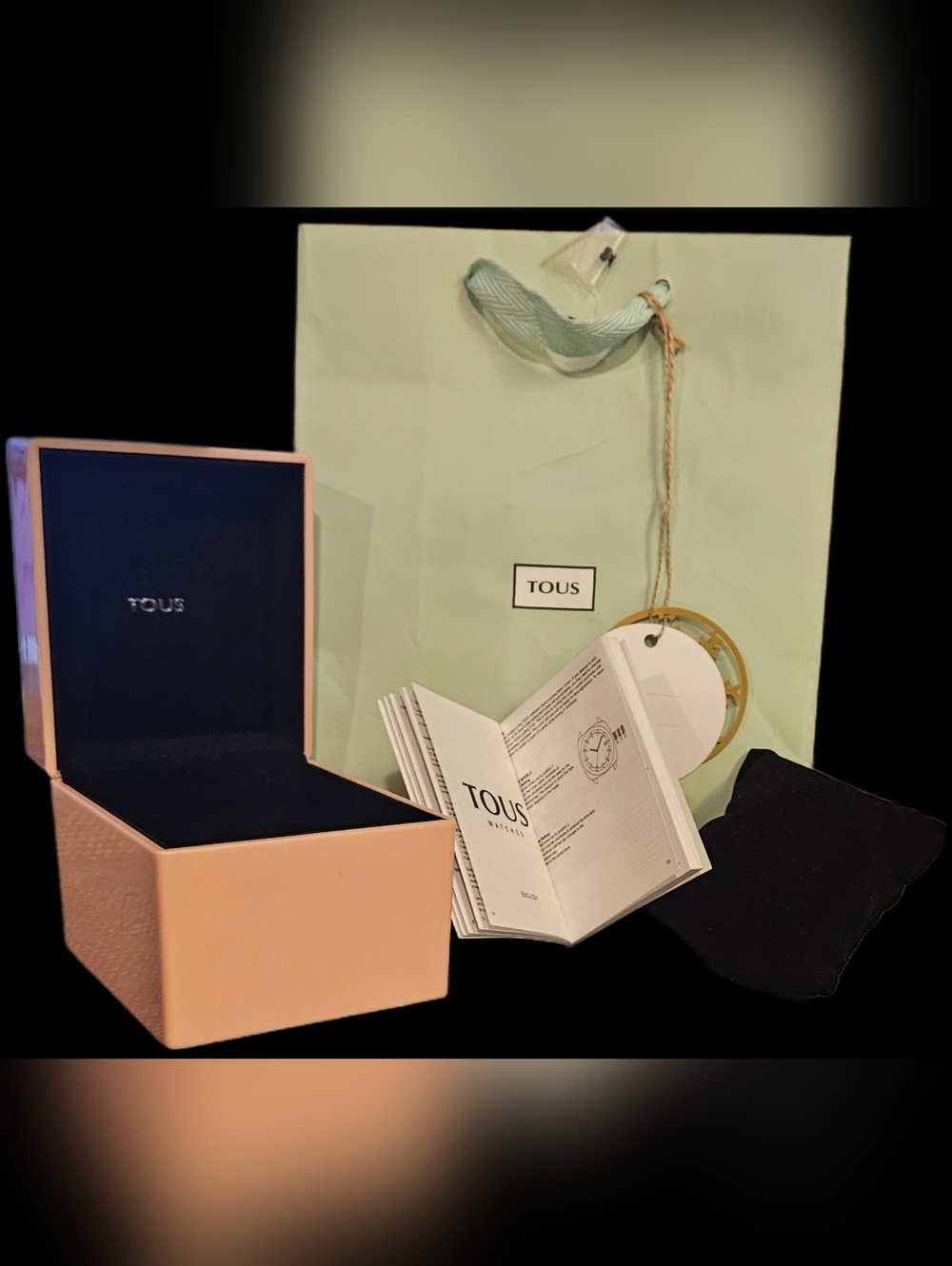NEW TOUS Pink Watch Hard Case Set Mint Bag Pillow Booklet Gift Storage